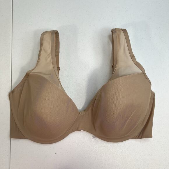 Le Mystere 36DDD 36F Bra Tan Sheer Illusion Demi Underwire Back Closure Beige - Picture 2 of 16